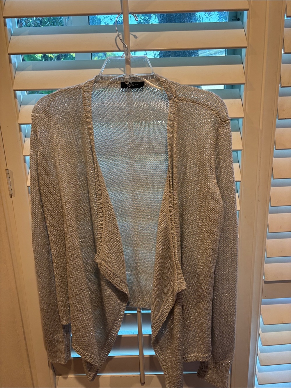 Open-Front Light Silver Knit Cardigan Sweater for Women